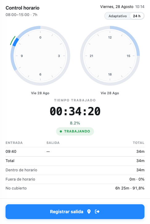 Área de cliente del control horario